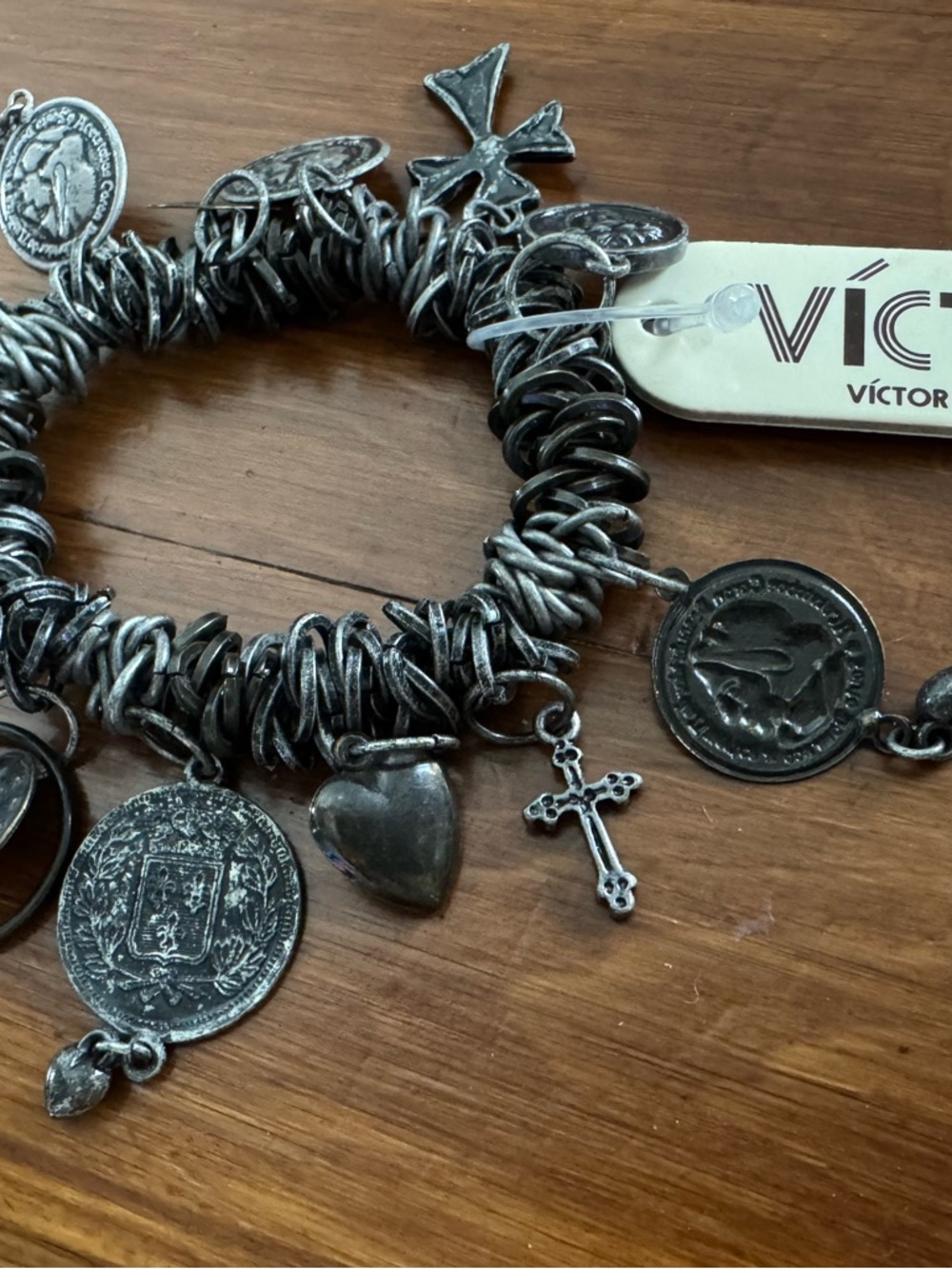 Victor Alfaro Silver-Tone Charm Coil Bracelet